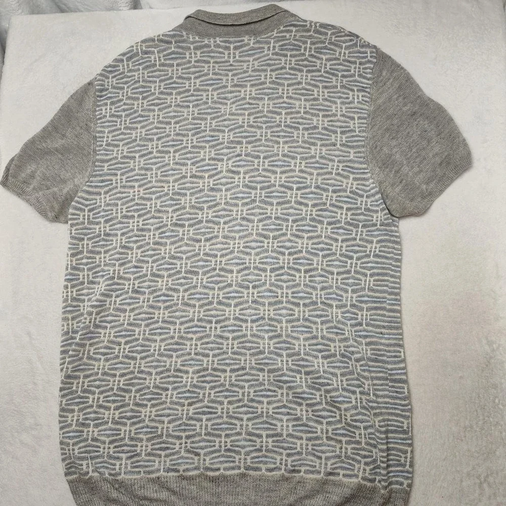 Hickey Freeman Sweater Mens 2XL Gray Collared Polo Linen Silk Pullover Work Knit - Picture 4 of 10